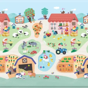 Dwinguler Sensory Farm House playmat — front side with colourful farm animal designs