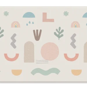 Dwinguler Scandi Collage playmat — front side with Nordic botanical and geometric designs